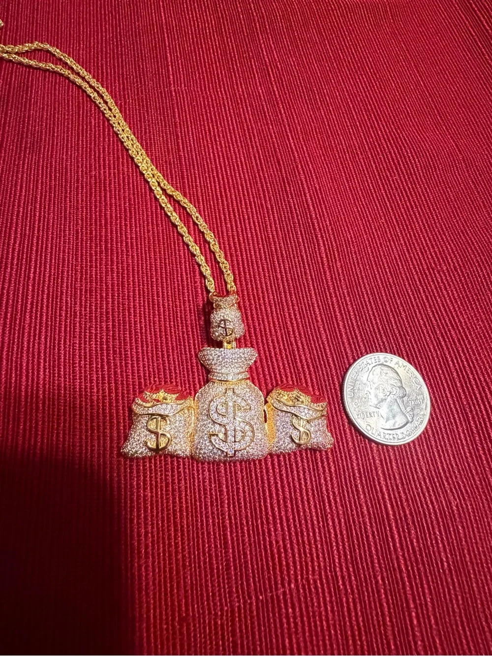 Triple Money Bags Pendant – Full Moissanite | 14K Gold Plated
